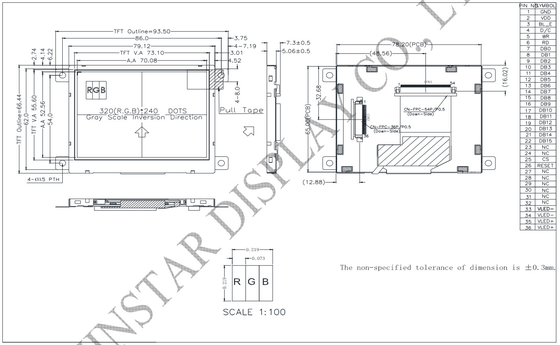 3.5'' 320*RGB*240 SSD1963 szerokotemperaturowy moduł TFT LCD