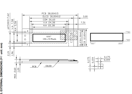 0.91' 128*32 Monochromatyczne OLED o szerokiej temperaturze z modułem LCD PCB