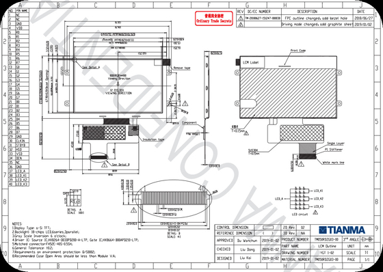 Tianma 5' 800*480 TFT HX8664 szerokokaloryczny moduł LCD