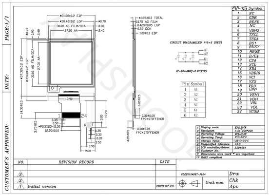 1.54'' 200*200 monochromatyczny interfejs SPI wyświetlacz papierowy EPD