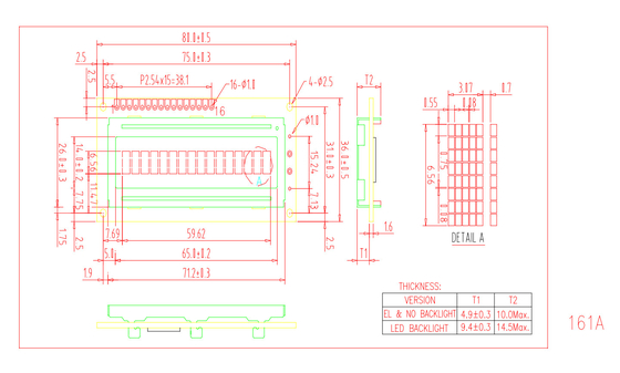 16*1 16-pinowy monochromatyczny moduł LCD Stn FSTN o szerokiej temperaturze