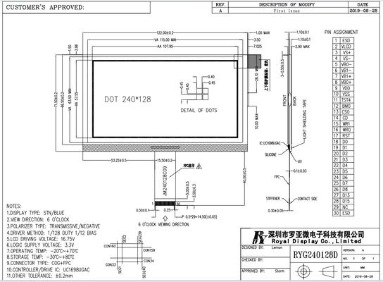 STN Moduł LCD w kolorze błękitnym 240*128 z negatywem transmisywnym graficznym UC1698U COG