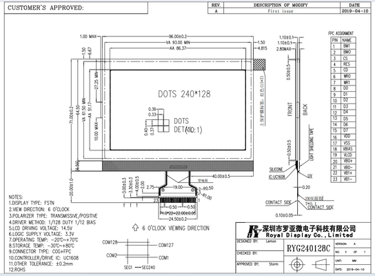240*128 Moduł LCD graficzny FSTN Transmissive Positive 3.3V UC1608